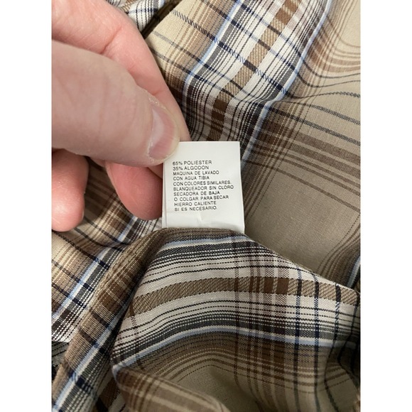 Ely Cattleman Western Snap Shirt XL Plaid Tan Brown Long Sleeve - Picture 9 of 9